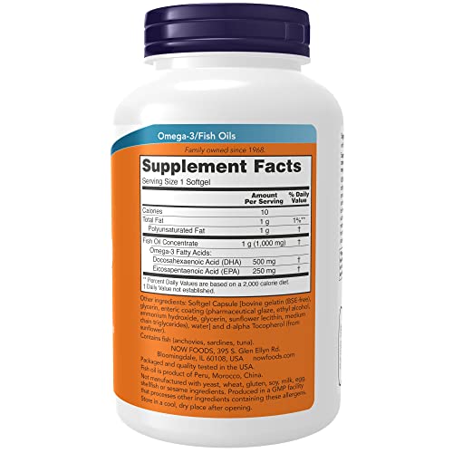 NOW Supplements, DHA-500 with 250 EPA, Molecularly Distilled, Supports Brain Health*, 180 Softgels