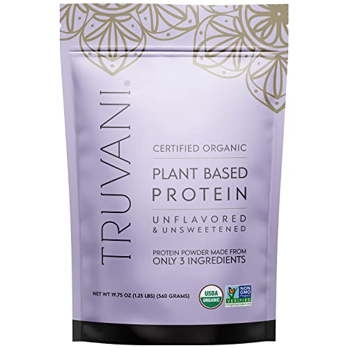 Truvani Organic Vegan Protein Powder Unflavored - 20g of Plant Based Protein, Organic Protein Powder, Pea Protein for Women and Men, Vegan, Non GMO, Gluten Free, Dairy Free (20 Servings)