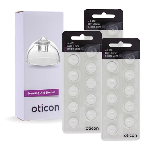 Genuine Oticon Hearing Aid Domes MiniFit Single Vent Bass 8mm (0.31 inches - Medium), Oticon Branded OEM Denmark Replacements, Authentic Accessories for Optimal Performance - 3 Pack / 30 Domes Total