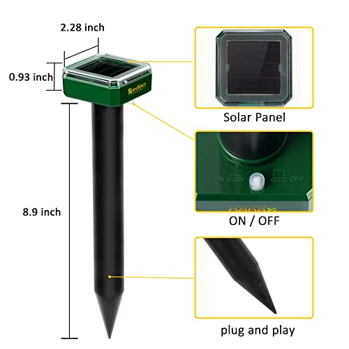 Redeo Solar Powered Mole and Groundhog Repellent Stakes Outdoor Sonic Gopher Deterrent Spikes Vole Chaser Instead of Traps Killers Pest Control for Garden Yard Waterproof (4)