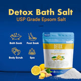 Detox Bath Salt 32 Ounces Epsom Salt with Natural Ginger and Lemon Essential Oils Plus Vitamin C in BPA Free Pouch with Easy Press-Lock Seal