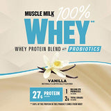 Muscle Milk 100% Whey With Probiotics Protein Powder, Vanilla, 1.85 Pound, 23 Servings, 27g Protein, 2g Sugar, 1B CFU Probiotics, Low in Fat, NSF Certified for Sport, Packaging May Vary