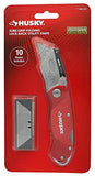 Husky 21113 Folding Sure-Grip Lock Back Utility Knife w/ 10 Disposable Blades Included (Colors Vary)