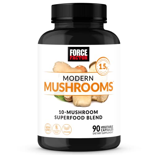 FORCE FACTOR Modern Mushrooms Capsules, Mushroom Supplement with Lions Mane, Turkey Tail, & Cordyceps to Support Energy, Focus, Immunity, & Digestion, 90 Vegetable Capsules