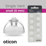 Genuine Oticon Hearing Aid Domes MiniFit Single Vent Bass 6mm (0.24 inches - Small), Oticon Branded OEM Denmark Replacements, Authentic Accessories for Optimal Performance -2 Packs / 20 Domes Total