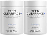 Codeage Teen Clearface Adolescent Face, Skin & Pimples, Vitamins A, C, D3, E, Pantothenic Acid, Niacin, Zinc Supplement Teenagers, Probiotics, L-Lysine, Omega-3, Oily Skin, Pores, Spots - 2 Pack