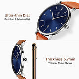 BEN NEVIS Watch, Mens Watch,Minimalist Fashion Simple Wrist Watch Analog Date with Leather Strap Orange Blue