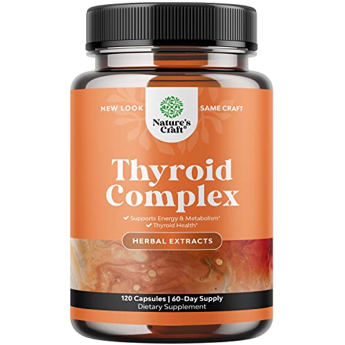 Herbal Adrenal and Thyroid Support Complex - Iodine Thyroid Supplement with L Tyrosine Bladderwrack Kelp Selenium and Ashwagandha - Mood Enhancer Energy Supplement for Thyroid Health (120 Capsules)