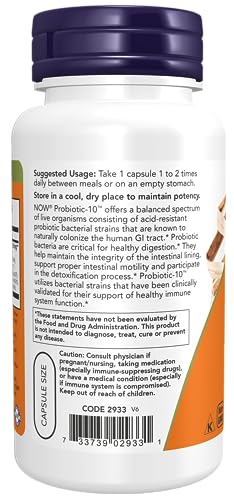 NOW Supplements, Probiotic-10™, 25 Billion, with 10 Probiotic Strains, Dairy, Soy and Gluten Free, Strain Verified, 100 Veg Capsules