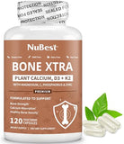 Bone Xtra - Vegan Bone Strength Formula for Stronger Bones, Plant-based Calcium from Marine Algae, Vitamins D3, Vitamin K2, Magnesium, Phosphorus & More for Teens, Adults - 120 Caps | 1 Month Supply