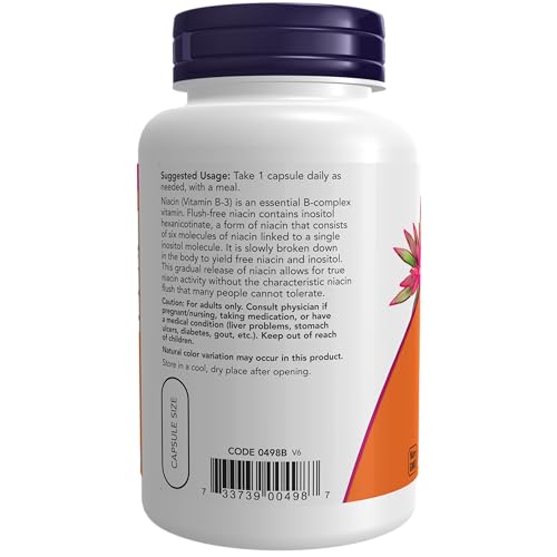 NOW Supplements, Niacin (Vitamin B-3) 500 mg, Flush-Free, Double Strength, Nutritional Health, 90 Veg Capsules