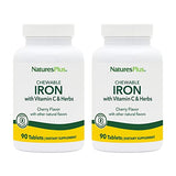 NaturesPlus Chewable Iron, Cherry - 90 Tablets, Pack of 2 - Supports Healthy Blood & Natural Energy Production - High-Potency Supplement with Vitamin C & Herbs - 180 Total Servings