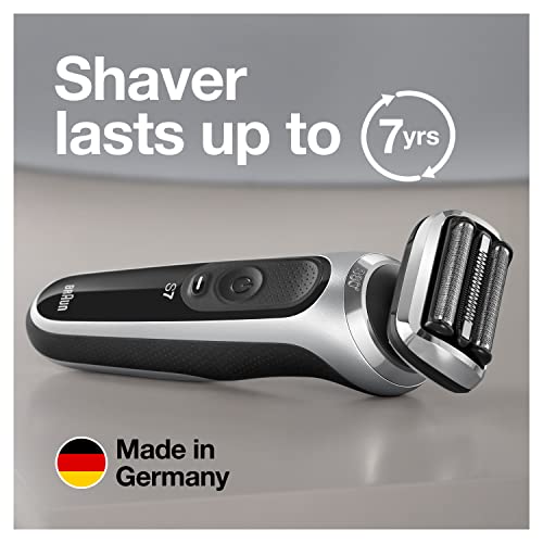 Braun Series 7 360 Flex Head Electric Shaver with Beard Trimmer for Men, Rechargeable, Wet & Dry with Charging Stand & Travel Case, Silver Black