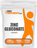 BulkSupplements.com Zinc Gluconate Powder - Zinc Supplements, Zinc 40mg, Zinc Powder - Zinc Mineral Supplement, for Immune Support - Gluten Free, 285mg per Serving, 500g (1.1 lbs)