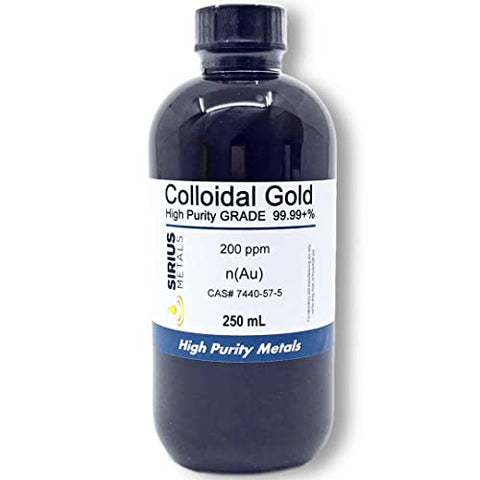 True Colloidal Gold – 200 ppm - 250 mL (8.45 Fl Oz) in Clear BPA-Free Plastic Bottle