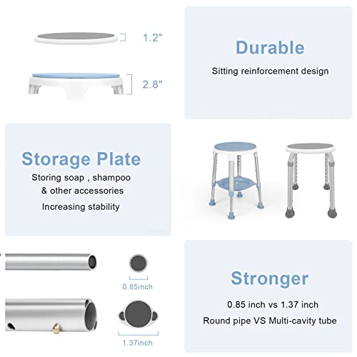 LEACHOI Shower Chair for Inside Shower, Tool-Free Assembly Swivel Shower Stool with Storage Tray, Adjustable Tub Chair and Bathroom Stool for Seniors, Elderly, Handicap & Disabled -300lbs