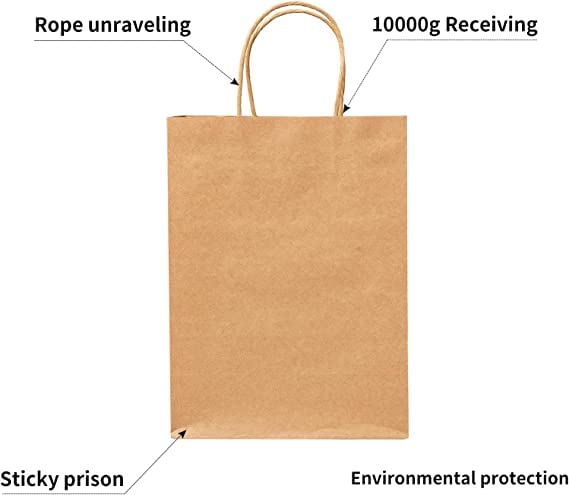 RACETOP Brown Paper Bags with Handles Bulk, 100Pcs, 8x4.5x10.8Inches, Gift Bags, Brown Kraft Paper Bags, Gift Bags Bulk, Retail Bags, Party Bags, Shopping Bags, Favor Bags