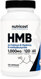 Nutricost HMB (Beta-Hydroxy Beta-Methylbutyrate) 1000mg (120 Capsules) - 500mg Per Capsule, 60 Servings - Gluten Free and Non-GMO