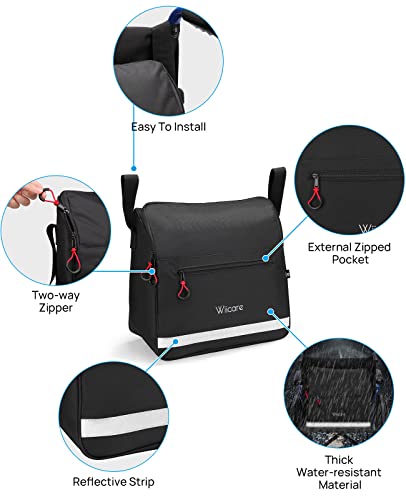 ISSYZONE Wheelchair Backpack Bag, Wheelchair Pouch, Backpack for Wheelchair Users, Wheelchair Bags to Hang on Back, Wheelchair Accessories Bag, Large Storage Bag with Inner Cup Holder, Black