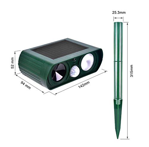 Animal Repellent Solar Powered Ultrasonic Animal Repellent Motion Sensor and Flashing Light Outdoor Weatherproof Farm Garden Lawn for Cat Dog Coyote Bird Skunk Snake Raccoon Rabbit Squirrel