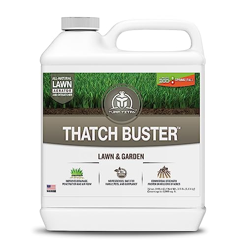 Turf Titan Thatch Buster All-Natural Lawn Aerator & Grass Dethatcher - Liquid Soil Loosener & Conditioner for Green Grass (32 oz), Healthy Soil in 45 Days - Enhance 1,000 Sq Ft with 4 oz