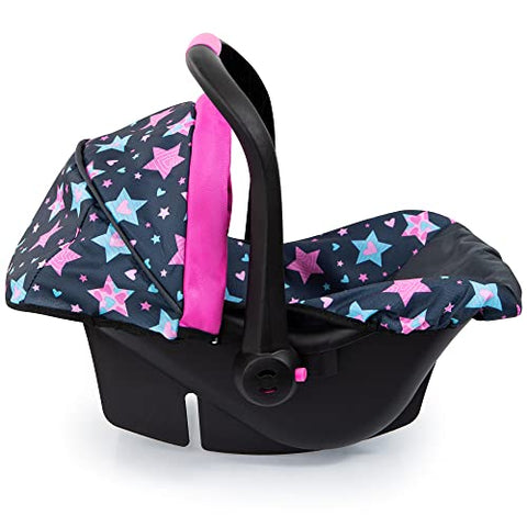 Bayer Design Dolls: Car Seat - Turquoise, Pink, Stars - Fits Dolls Up to 18", Kids Pretend Play, Safety Belt, Sun Canopy, Ages 3+