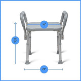 Medline Bath Bench with Arms, Shower or Bathtub Stool, Height Adjustable, Tool-Free Assembly, 350 lb. Weight Capacity, Gray