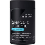 Sports Research Triple Strength Omega 3 Fish Oil - Burpless Fish Oil Supplement w/EPA & DHA Fatty Acids from Wild Alaskan Pollock - Heart, Brain & Immune Support for Men & Women - 1250 mg, 30 ct