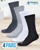 Doctor's Select Diabetic Socks for Men - 4 Pairs | Black, White, Light Gray, Gray | Neuropathy Socks for Men | Diabetic Crew Socks for Men | Diabetic Socks for Men 9-12 | Non Binding Socks