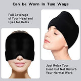 Headache Migraine Relief Cap, Wearable Strechable Migrine Hat for Migraine Ice Head Wrap, Ice Pack for Injuries Reusable Gel, Cold Hot Therapy Headache Relief Hat for Tension Stress Relief (Black)