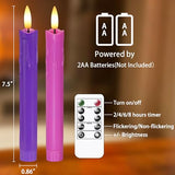 Mavandes Flameless Flickering Advent Taper Candles Remote, 7.5 Inch Purple and Pink Battery Operated LED Candles Timer,Set of 4 Plastic Dripping-Wax Effect Flameless Candlesticks(0.86” Dia)