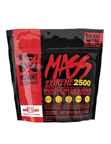 Mutant Mass Extreme Gainer – Whey Protein Powder – Build Muscle Size and Strength – High Density Clean Calories (Jacked Berry Blast, 6 lbs)