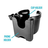 Stander Universal Cup Holder Accessory, Adjustable Drink and Phone Holder for Walkers, Rollators, Strollers, Wheelchairs, and Scooters, Black