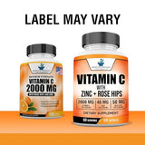 American Standard Supplements Vitamin C 2000mg, Zinc 40mg, and Rose Hips 50mg Per Serving – Vegan, Gluten Free, Non-GMO, 120 Capsules, 60 Servings