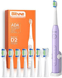 Bitvae Ultrasonic Electric Toothbrush for Adults and Kids, ADA Accepted Power Toothbrush with 8 Brush Heads and 1 Holder, 5 Modes, IPX7 Waterproof, Purple D2