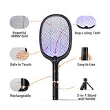 YsChois Electric Fly Swatter Racket, Rechargeable Fly Zapper - 4000 Volt, Exclusive 2-in-1 Bug Zapper Racket - USB Charging, 1800mAh Li-Battery, Indoor & Outdoor Use, Black, 2 Packs