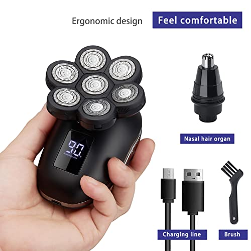 Electric Head Shavers for Bald Men, Upgraded 7 Floating Heads,Head Razors with Nose&Ear Trimmer,Bald Head Shavers for Men, LED Display, 90 Mins Run time, Travle Lock