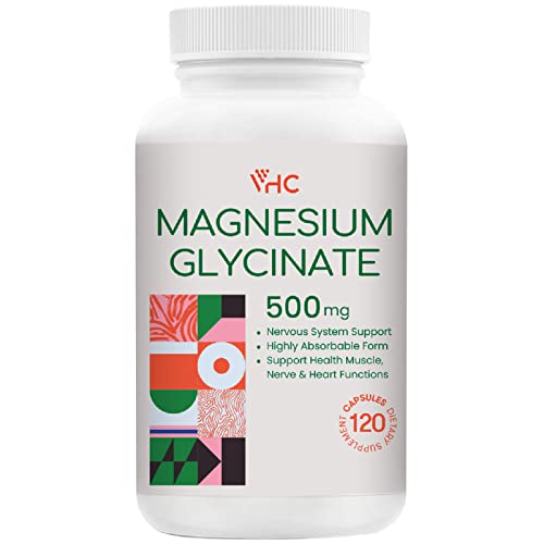 Magnesium Glycinate 500mg Supplement Capsules, Chelated High Absorption Bioavailable Gentle Form Magnesium, Highly Purified Magnesium Mineral Supplements for Women & Men, 120 Veggie Caps, Made in USA