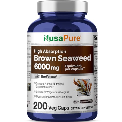 NusaPure Brown Seaweed Extract 6,000 mg with Bioperine - 200 Veggie Capsules (100% Vegetarian, Non-GMO & Gluten Free)