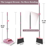 kelamayi Broom and Dustpan Set for Home, Office, Indoor&Outdoor Sweeping, Stand Up Broom and Dustpan (Pink)