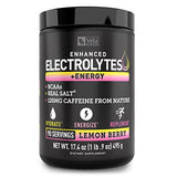 Véla Electrolyte Powder Recovery Drink + Energy (90 Servings | Lemon Berry) w Real Salt +BCAAs Sugar Free Electrolyte Supplement w Potassium Zinc & Magnesium for Hydration - Keto Electrolytes