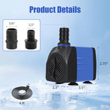 AQUANEAT Submersible Water Pump, 480GPH Fountain Pump, Small Water Pump, Aquarium Pump for Fish Tank, Outdoor Water Fountain, Hydroponics, Pond