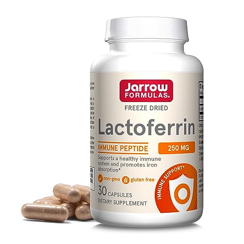 Jarrow Formulas Lactoferrin 250 mg - Immune-Supporting Glycoprotein - For Healthy Immune System Support & Iron Absorption - Freeze Dried - Gluten Free - Non-GMO - 30 Capsules (Servings)