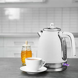 OVENTE Electric Stainless Steel Hot Water Kettle 1.7 Liter Victoria Collection, 1500 Watt Power Tea Maker Boiler with Auto Shut-Off Boil Dry Protection Removable Filter and Water Gauge, White Matte