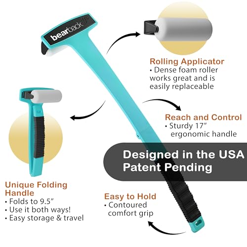 bearback Lotion Applicator for Back & Body. Premium 17" Long Handle Folding Applicator for Sunscreen | Self-Tanner | Body Lotion | Medication. 2 Foam Rollers Included. US Owned Small Business (Teal)