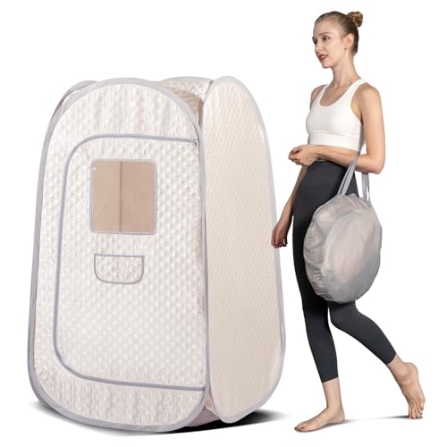 Smartmak Portable Steam Sauna Tent, Full Body Personal Home Spa, Lightweight Foldable Steam Room for Detox Therapy, Steamer NOT Included (L 31.5” * W 31.5” * H 55.2” Champagne)