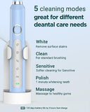 Sonic Electric Toothbrush for Adults - Rechargeable Electric Toothbrushes with 8 Heads & Travel Case,Teeth Whitening , Power Electric Toothbrush with Holder, 3 Hours Charge for 120 Days - Light Blue