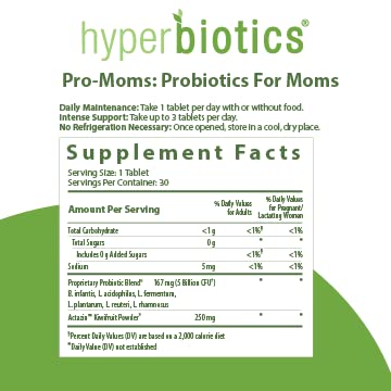 Hyperbiotics Pro Mom Probiotics For Women | Prenatal, Nursing, Postnatal | Immune & Digestive Support | Time Released Vegan Tablets | Dairy and Gluten Free | 30 Count