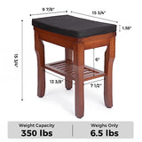 StrongTek Bamboo Shower Stool with Cushion, Small Shower Bench for Bath or Living Room, Shower Footrest for Safe Shaving, Shower Seat with Storage, Ideal for Adults, Seniors & Spa, Red-Brown