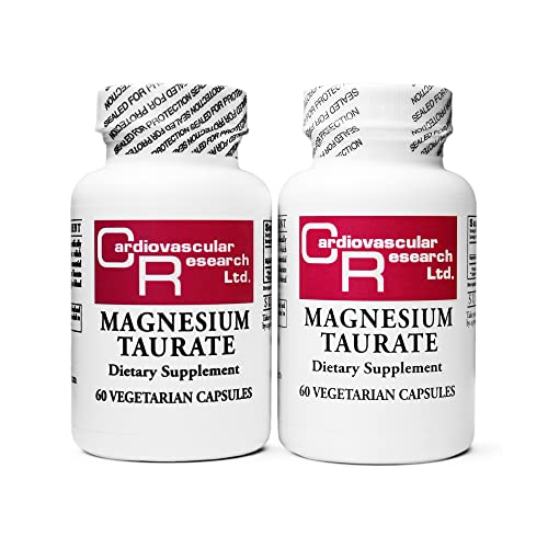 Cardiovascular Research Magnesium Taurate - 125 mg Elemental Magnesium - 60 Veggie Caps in Each Sealed Bottle - 2 Bottles - 120 Veggie Capsules
